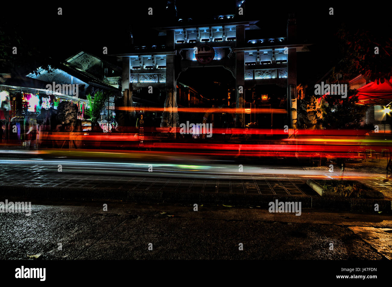 Night street lights in Dali Yunnan, China. Night Life. Stock Photo