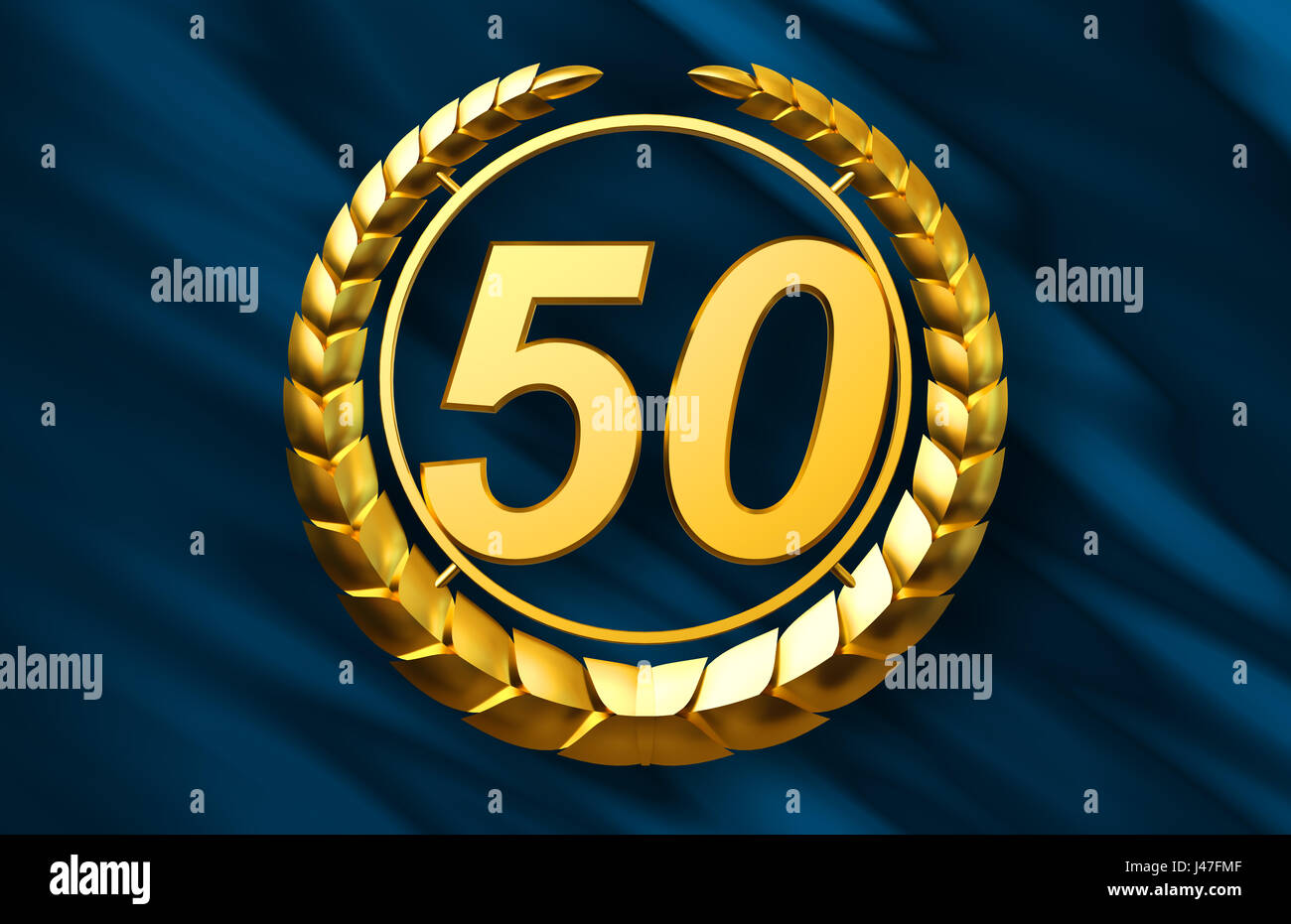 Anniversary Golden Laurel Wreath On Background Of The Blue Flag Stock Photo