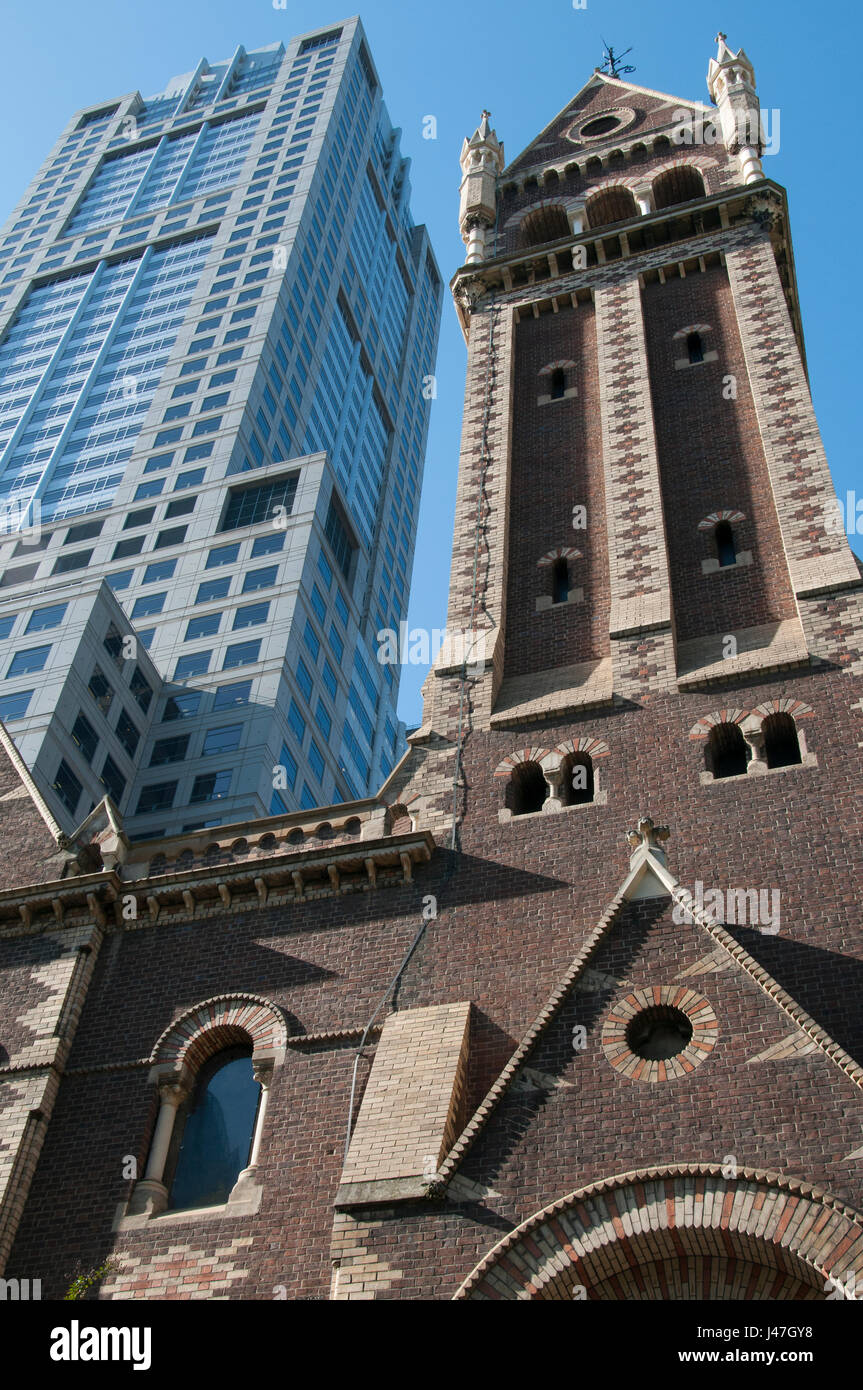 St Michael’s Uniting Church in Melbourne, Australia, originally Collins Street Independent Church. Completed 1867 in the Lombardic architectural style Stock Photo