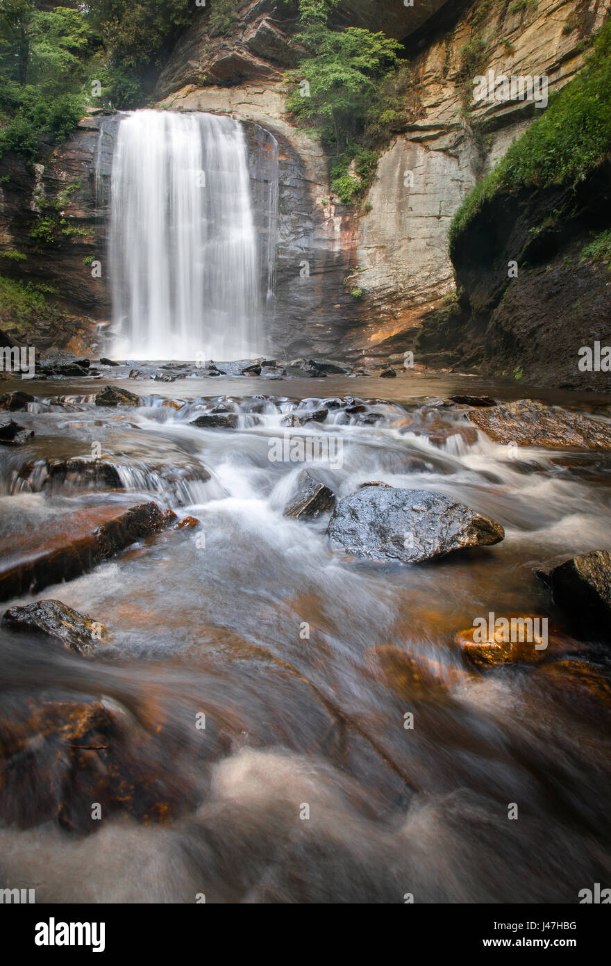 North Carolina's Pisgah Forest's favorite tourist site, Looking Glass Falls Stock Photo