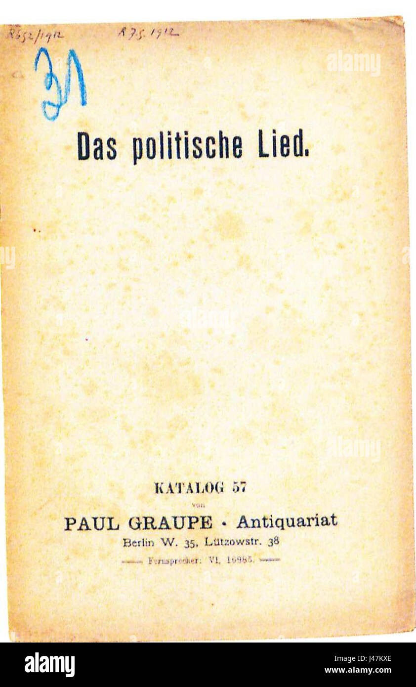 The 'Paul Graupe Antiquariatskatalog 1912' refers to the catalog of antique books and artworks compiled by the famous German antiquarian dealer, Paul Graupe. This catalog was a key document in early 20th-century European antiquities trade. Stock Photo