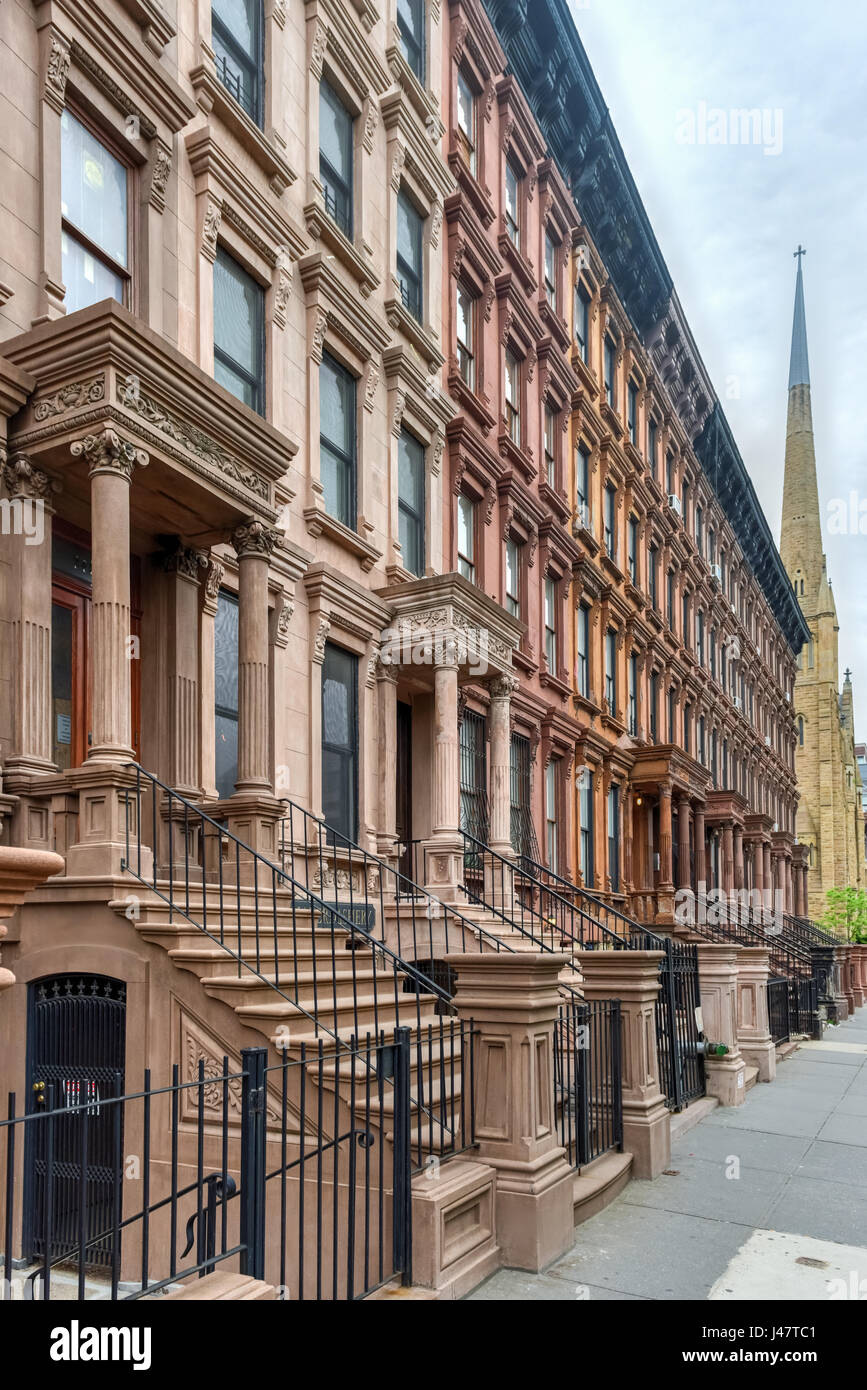 Brownstones in the Harlem Neighborhood of New York City. Stock Photo