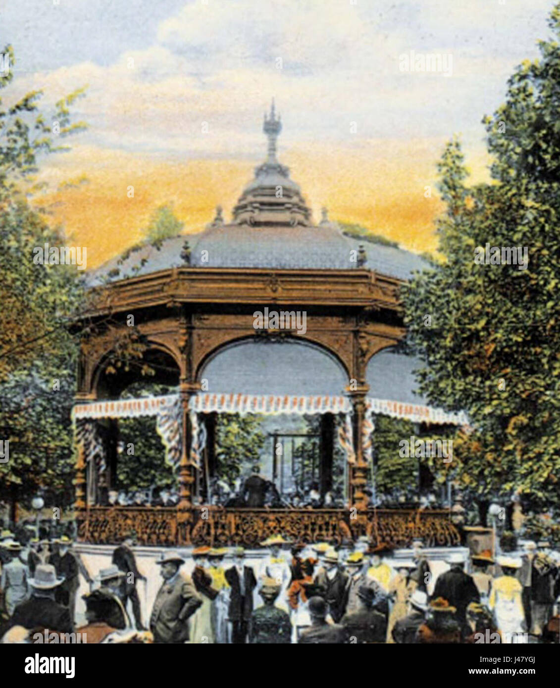 A Musikpavillon refers to a structure or pavilion designed for music performances, often found in public parks or gardens. It is typically used for open-air concerts and social gatherings. Stock Photo