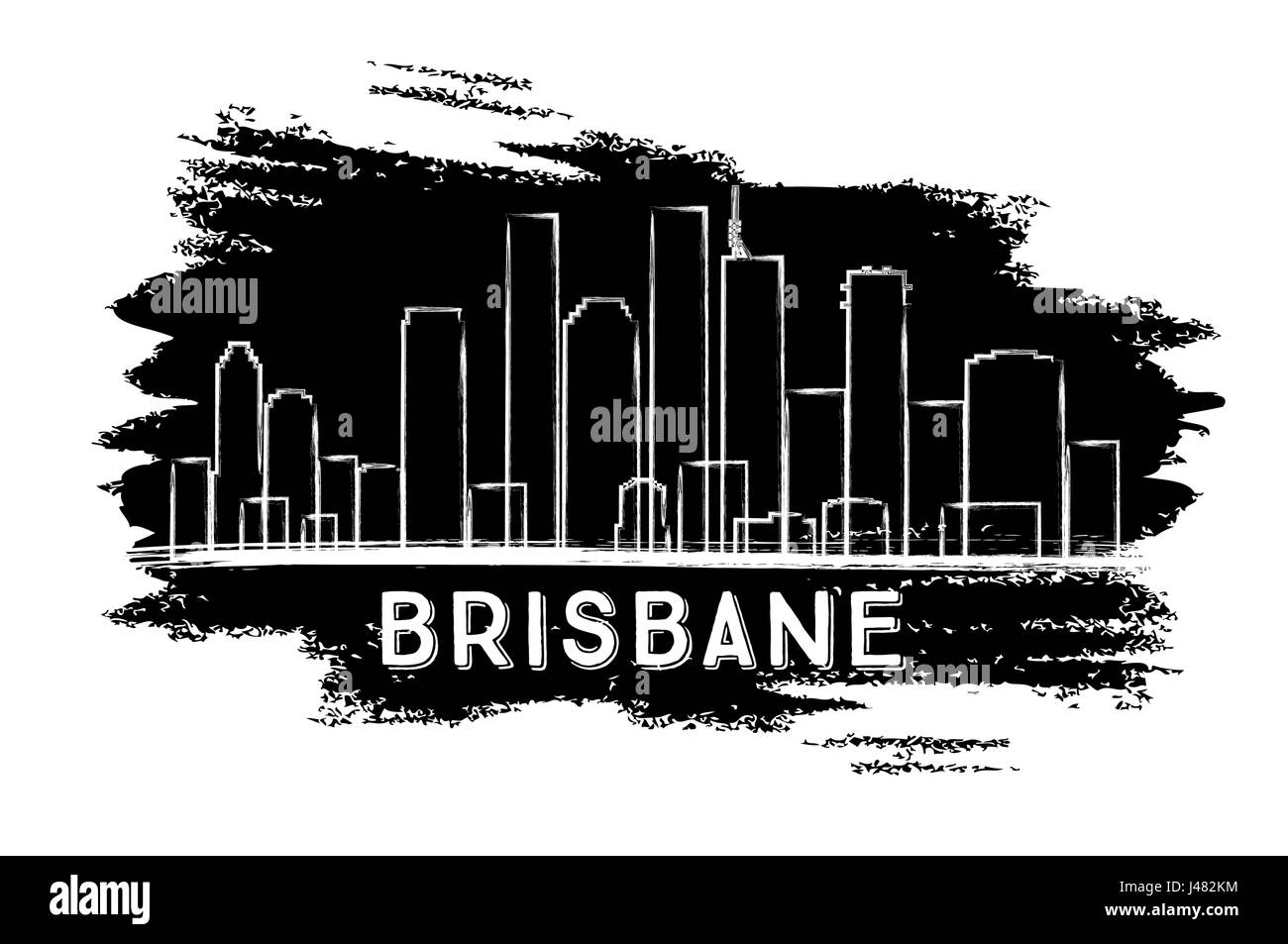 Brisbane Skyline Silhouette. Hand Drawn Sketch. Business Travel and Tourism Concept with Historic Architecture. Image for Presentation Banner Placard Stock Vector