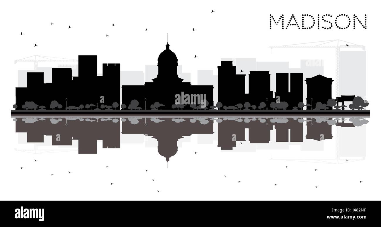 Madison City skyline black and white silhouette with reflections. Vector  illustration. Simple flat concept for tourism presentation, banner, placard  Stock Vector Image & Art - Alamy