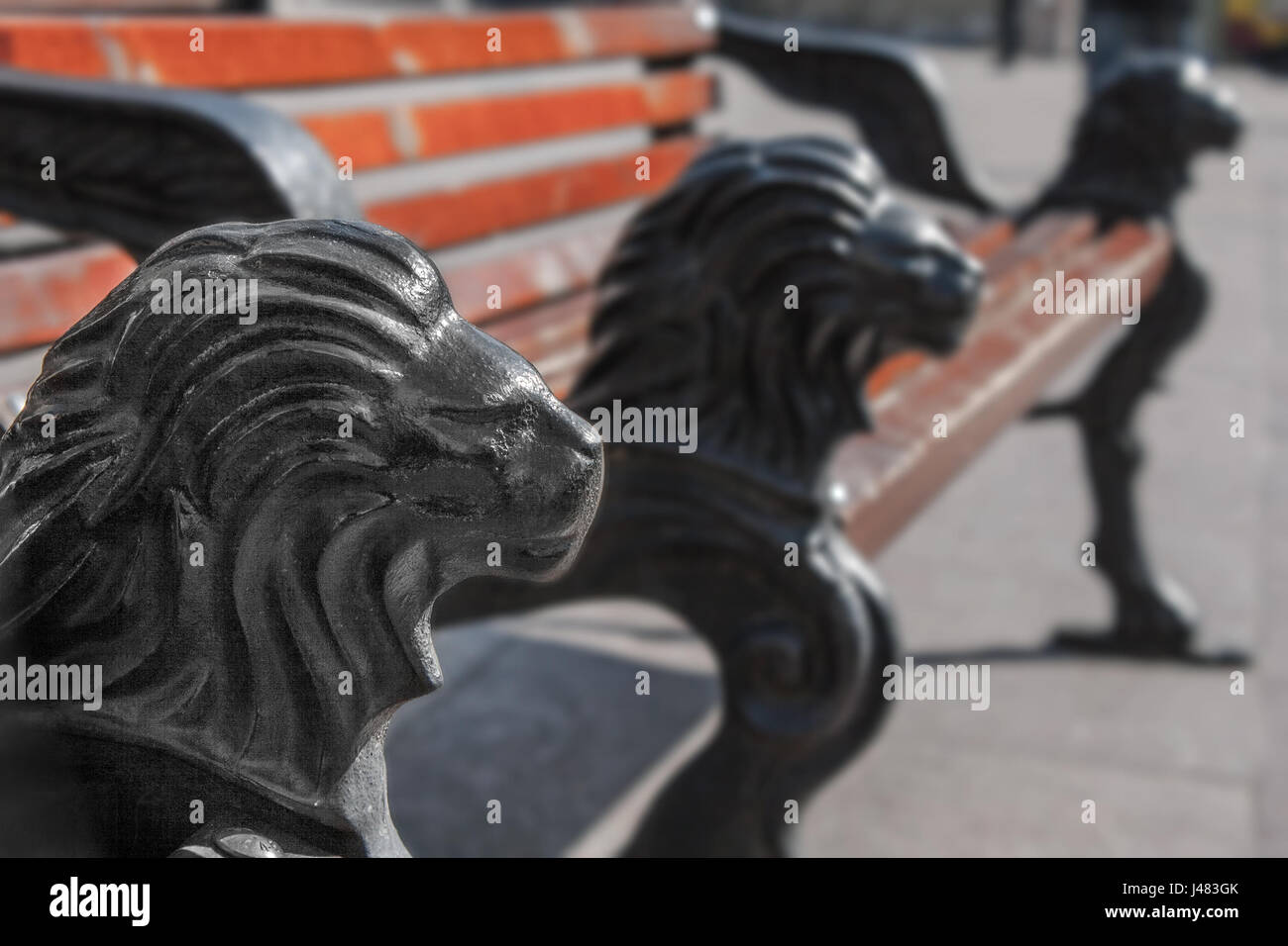 A Park Bench With Cast Iron Legs In The Form Of A Lion S Head