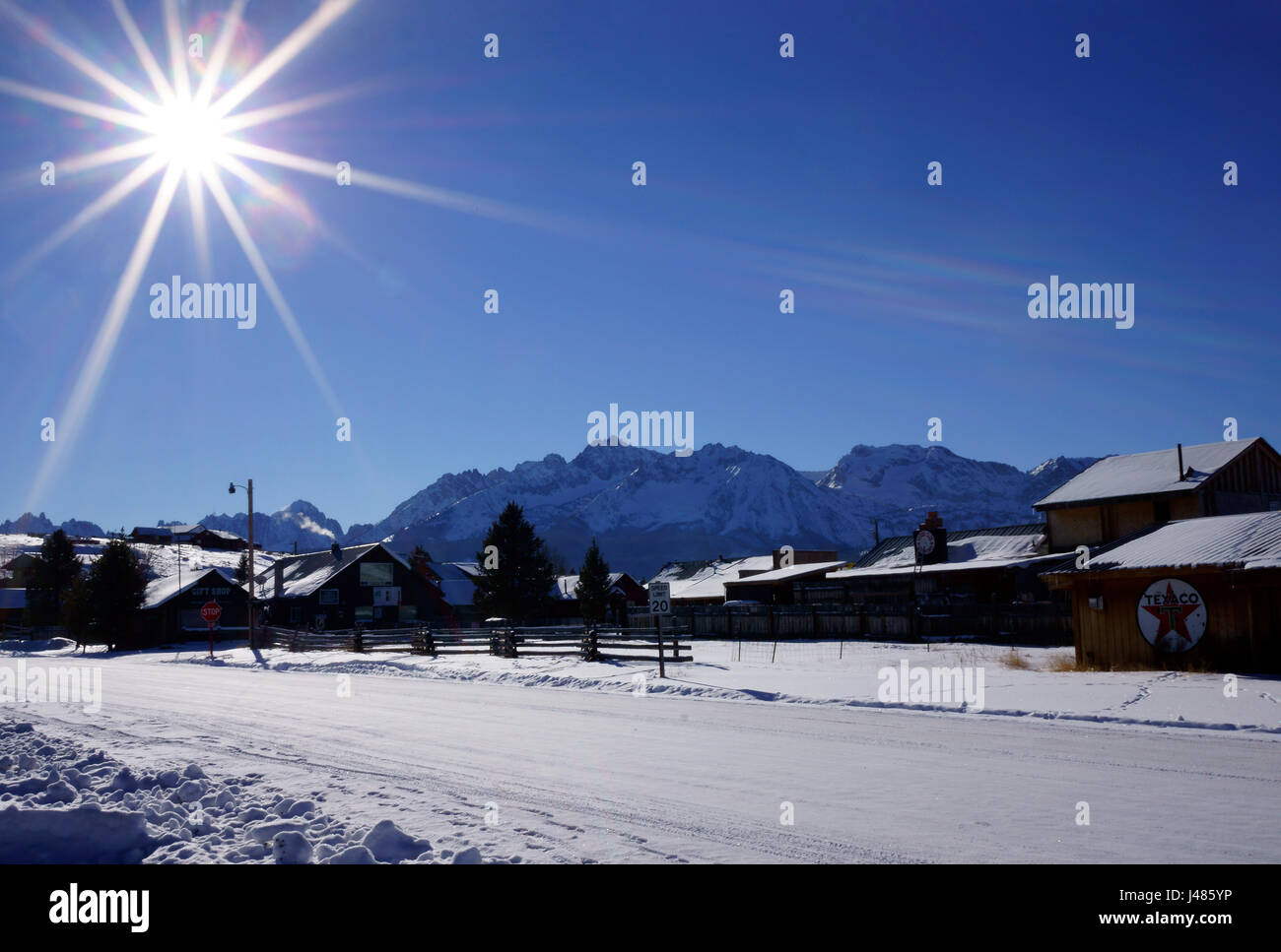 Town Stanley, Sawtooth mountain range. winter, Idaho Stock Photo