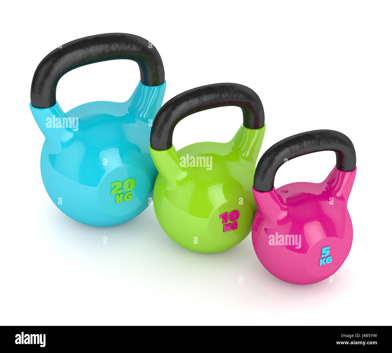 3d render of three kettlebells isolated on white background Stock Photo ...