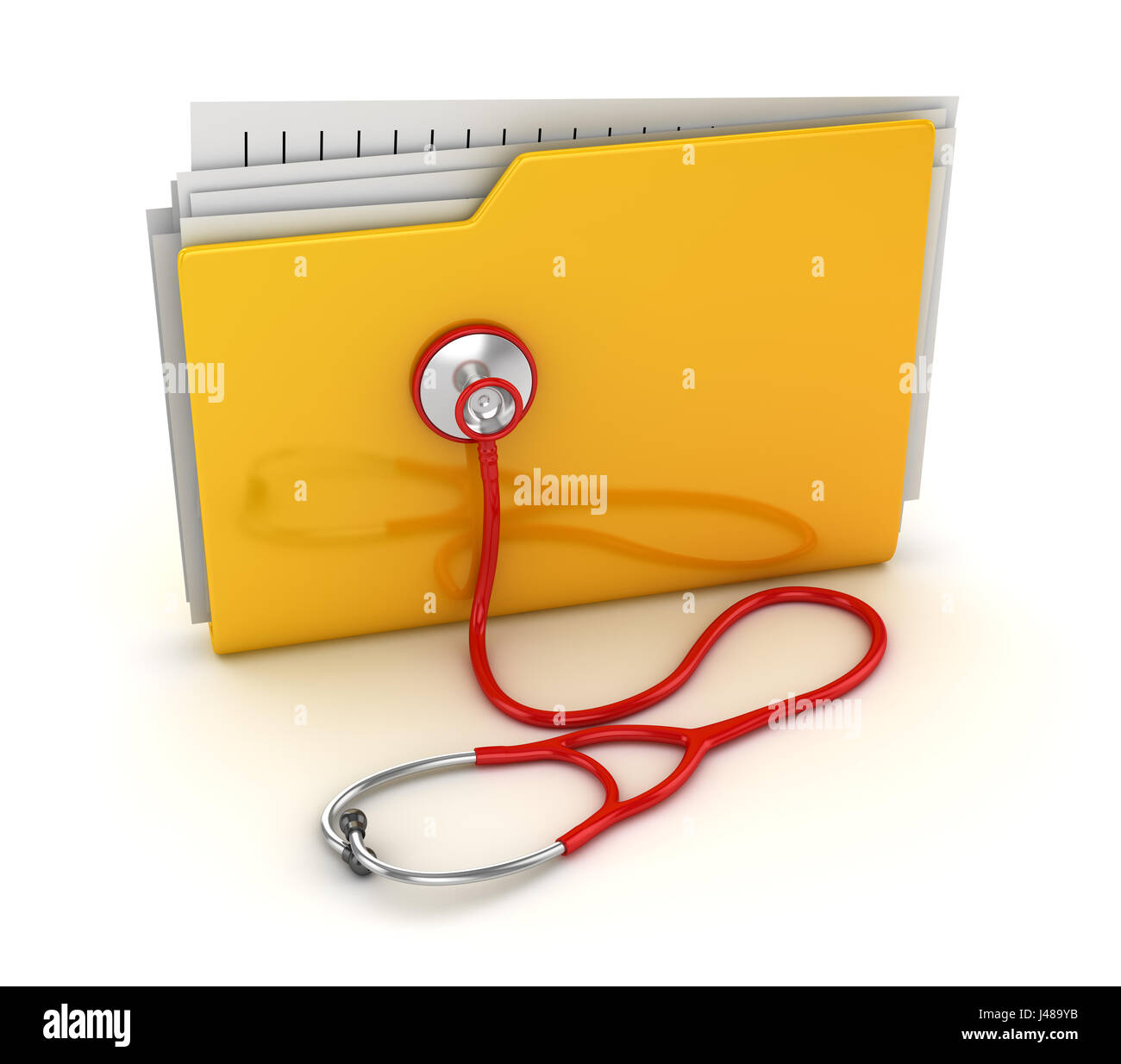 Yellow Folder and Red Stethoscope , This is a 3d Rendered Computer Generated Image. Isolated on White. Stock Photo