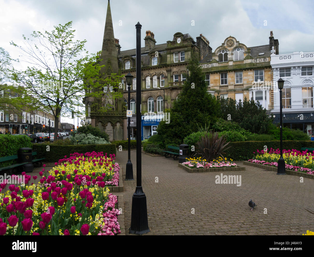 Queen Victoria statue erected in Station Square Gardens to commemorate her Golden Jubilee 1887 Harrogate North Yorkshire England UK Stock Photo