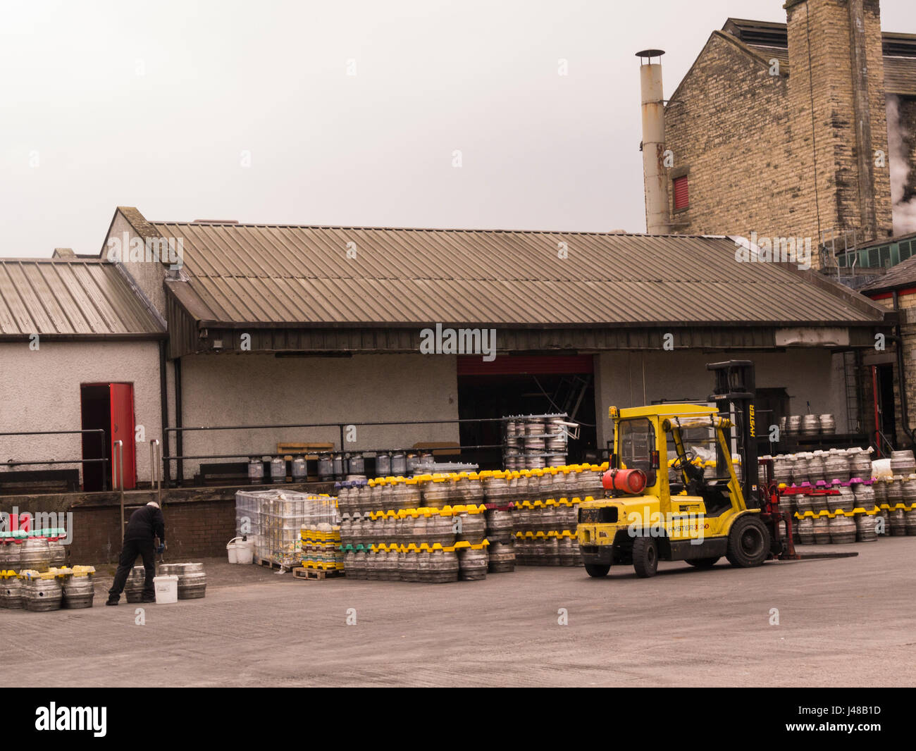 Beer kegs in the yard of Theakston Brewery Masham North Yorkshire Lower