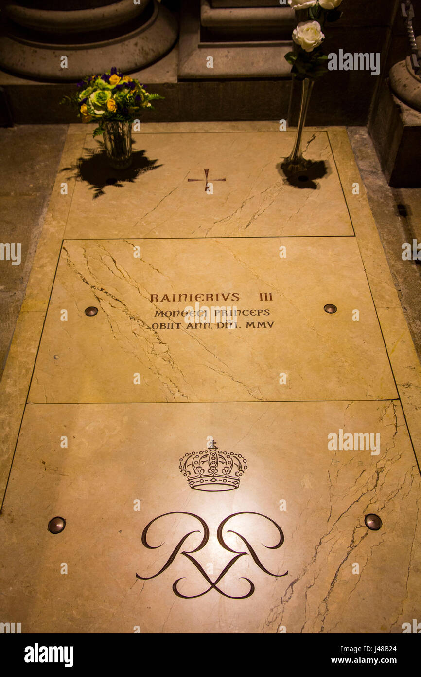 Burial vault of Ranier III, Prince of Monaco -- in Monaco Cathedral, Monte Carlo, Monaco. Stock Photo