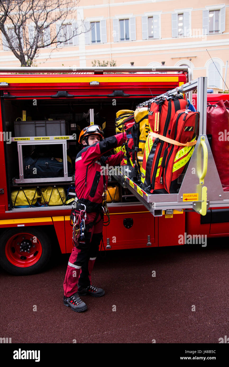 This Specialized Intervention Unit Of The Corps Des Sapeurs Pompiers De Monaco Prepare For A Rescue Drill In Monte Carlo Monaco Stock Photo Alamy