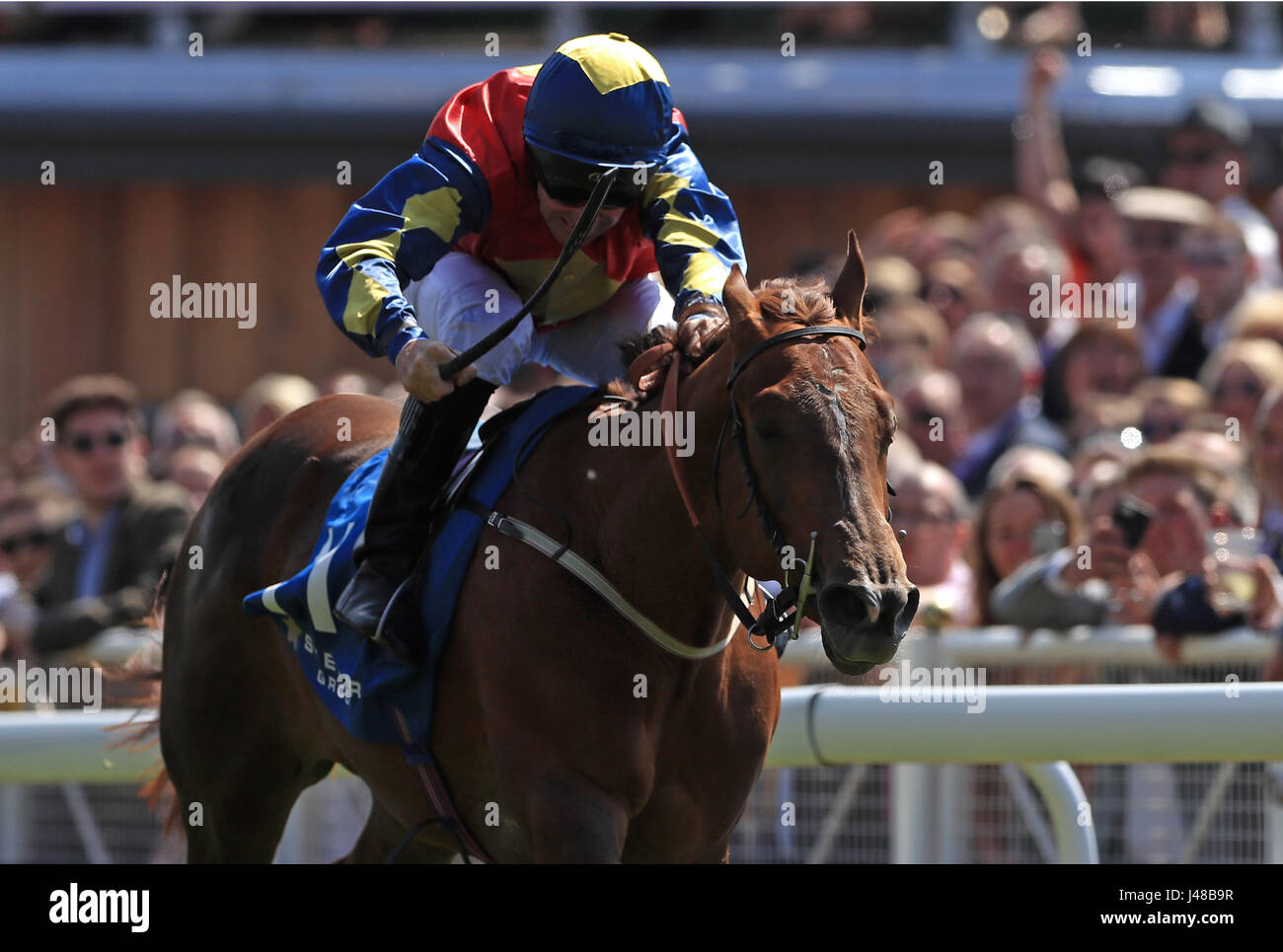 Yogi's Girl ridden by jockey John Egan on the way to winning the Stellar Group Lily Agnes Conditions Stakes during day one of the Chester May Festival. Stock Photo