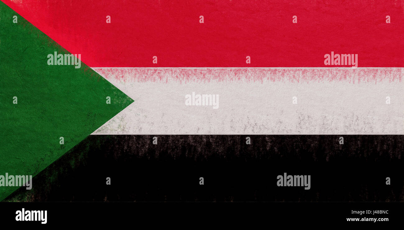 Illustration of the national flag of Sudan with a grunge look. Stock Photo