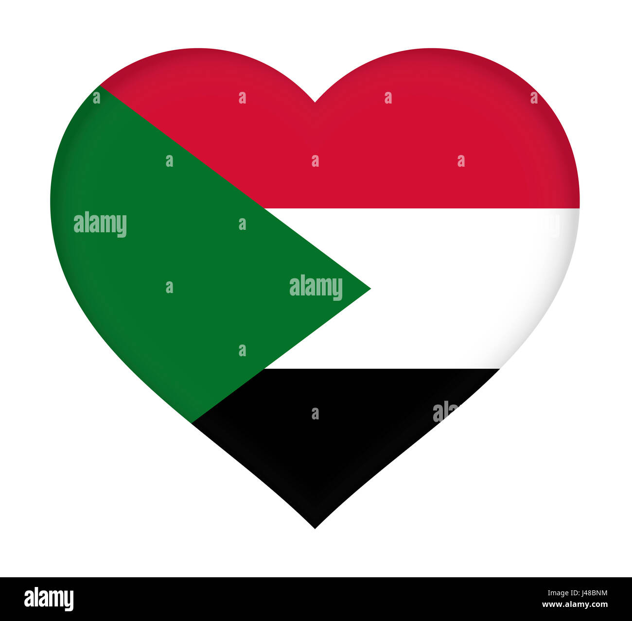 Illustration of the flag of Sudan shaped like a heart. Stock Photo