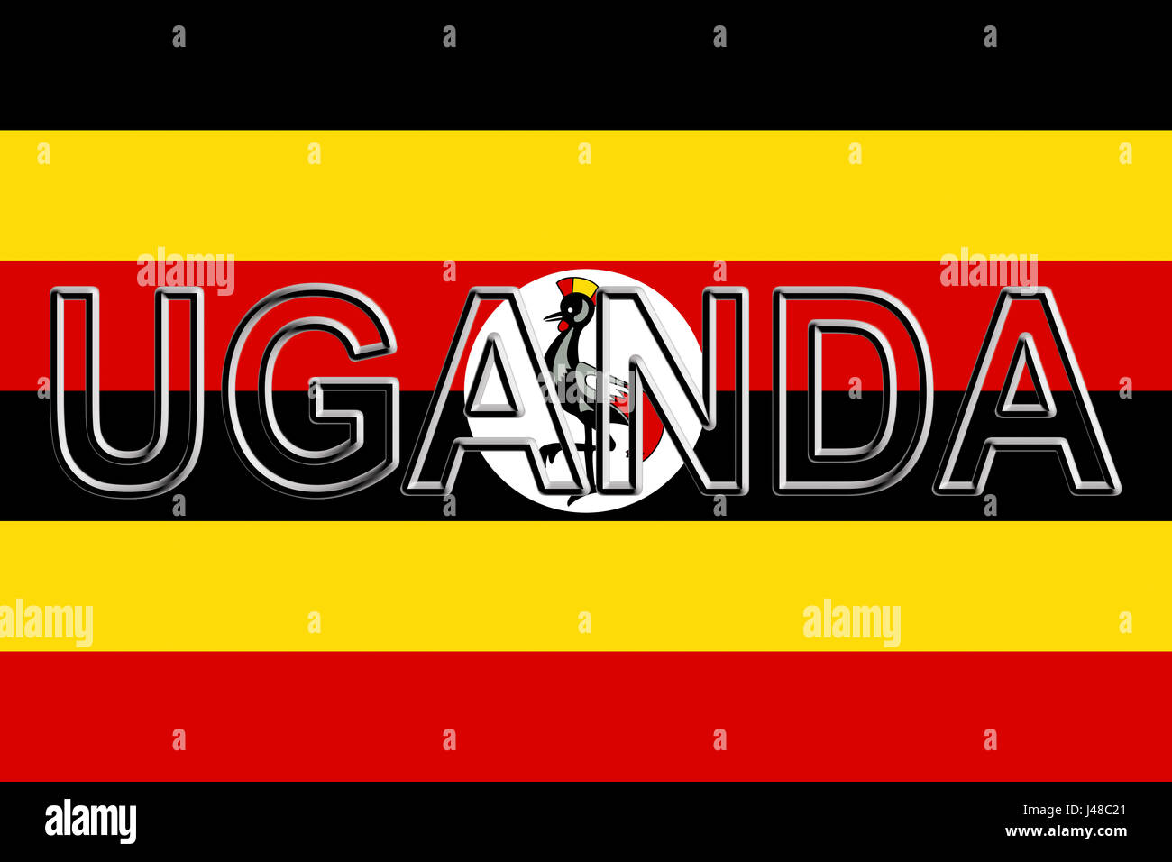 Illustration of the national flag of Uganda with the country written on