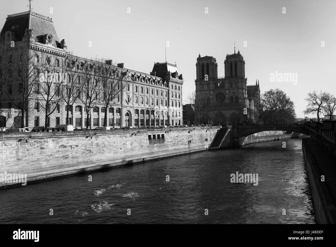 Black and white images of bridges on the Seine river in Paris. Stock Photo