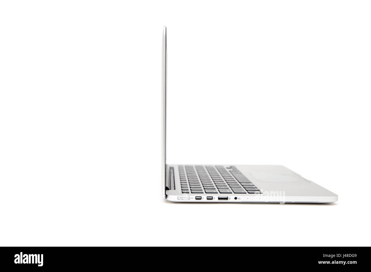 BELGRADE, SERBIA - MARCH 3, 2017: MacBook computer isolated on white. The MacBook is a brand of notebook computers manufactured by Apple Inc. Stock Photo