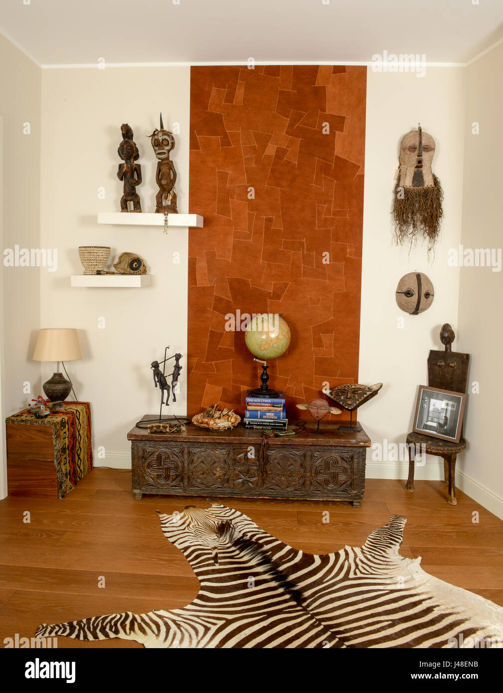 Modern Living Room With African Decorations Stock Photo Alamy