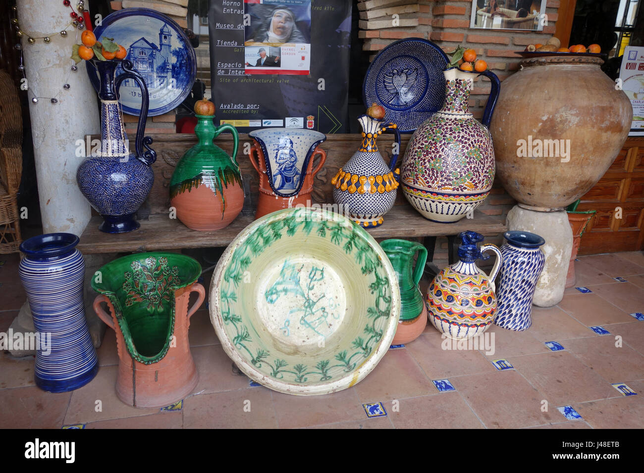 Spanish pottery on sale in Ubeda in Andalusia Spain Stock Photo