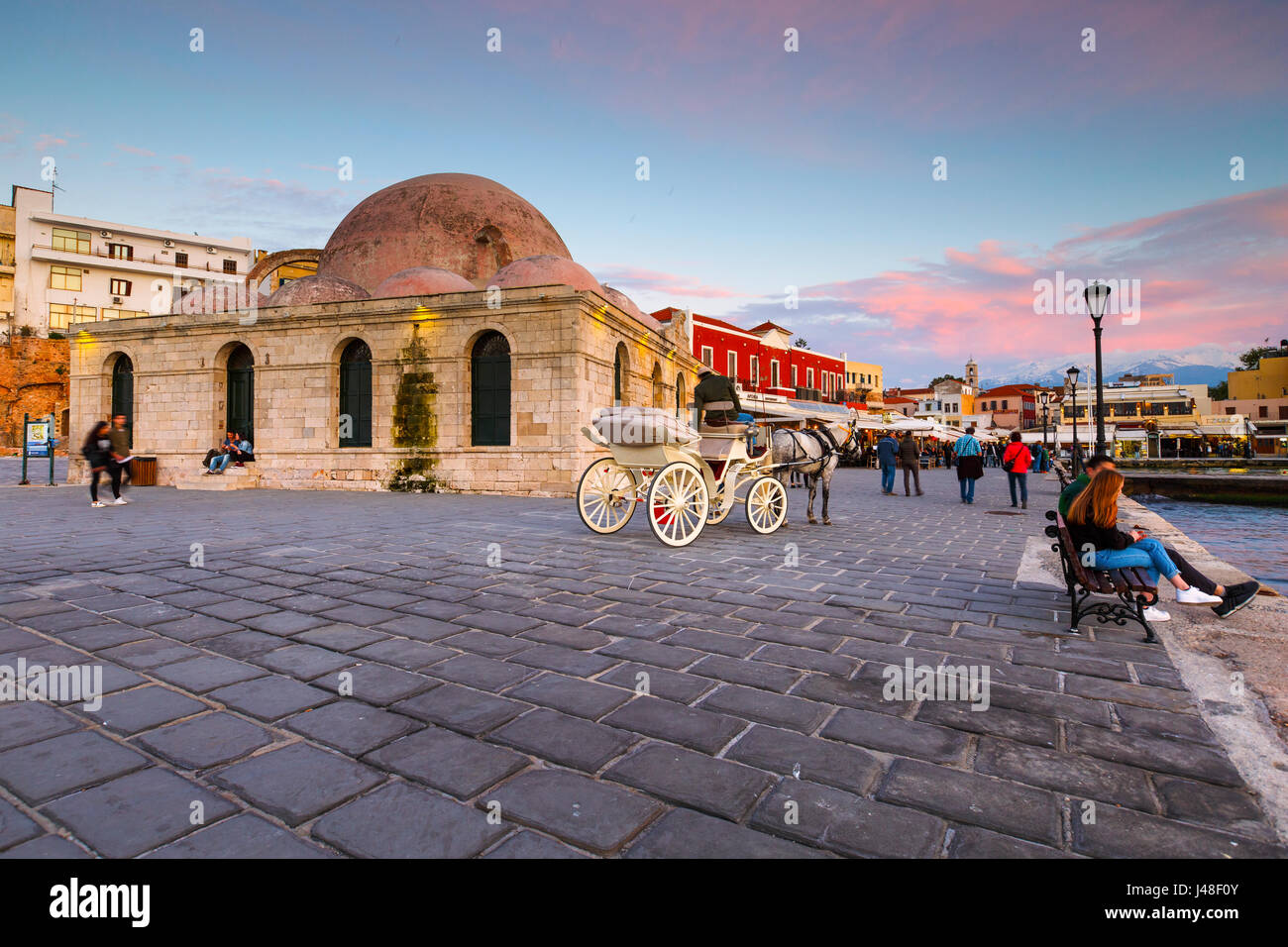Evening view of the old town of Chania in Crete, Greece. Stock Photo