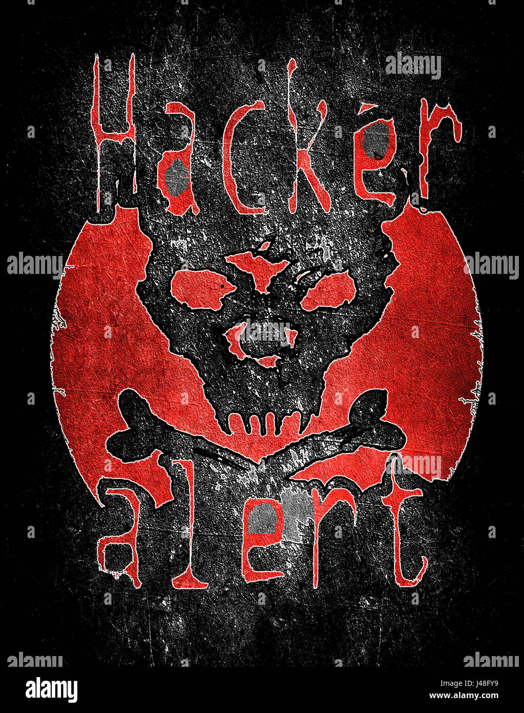 hacker alert with skull digital illustration Stock Photo