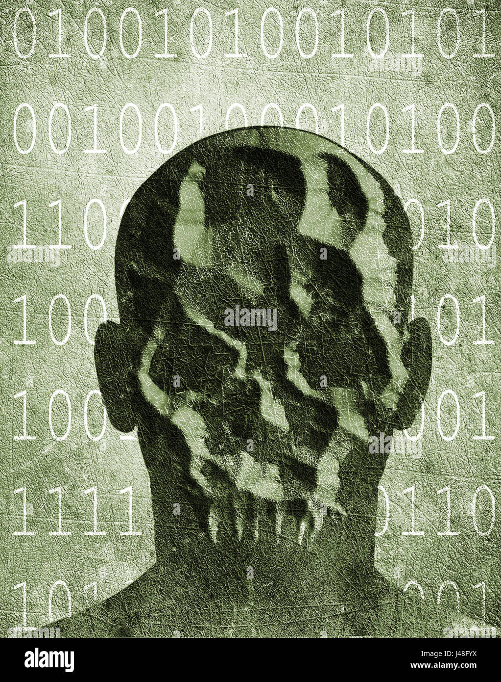 hacker with skull mask digital illustration Stock Photo