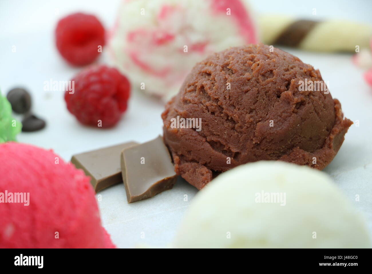 Ice Cream platter with tasty berries and lovely chocolate Stock Photo