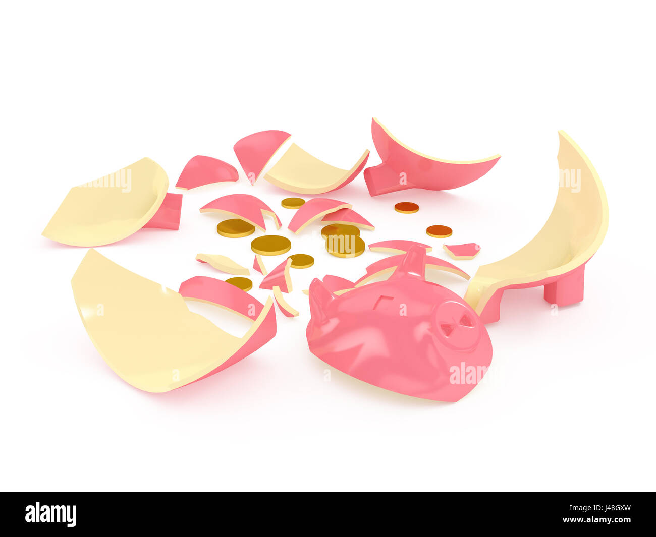 3d render of broken piggy bank with gold coins Stock Photo - Alamy
