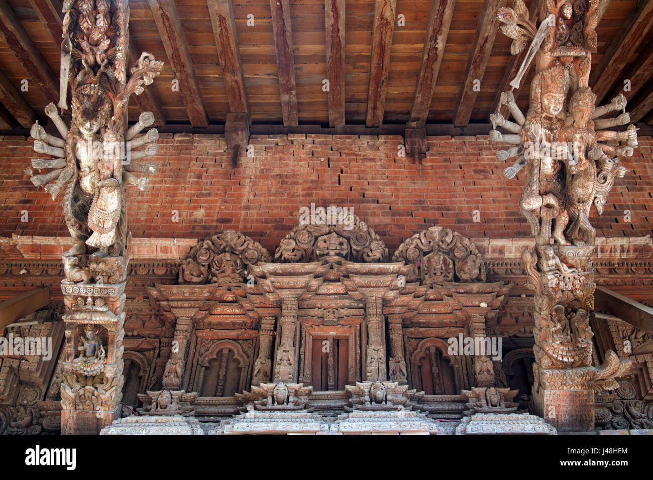 Wooden carving on the Bhimsen templae, Patan Durbar Square, Kathmandu Nepal Stock Photo