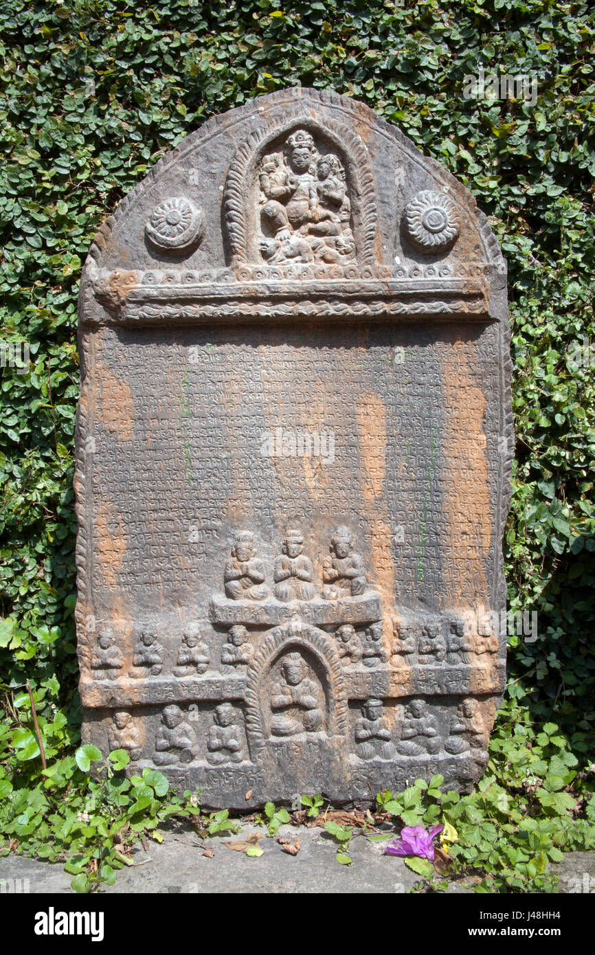 Historical records on stone slabs - shilapatra or silapatra known as stone documents in the Patan Museum Lalitpur Patan, Kathmandu, Nepal Stock Photo