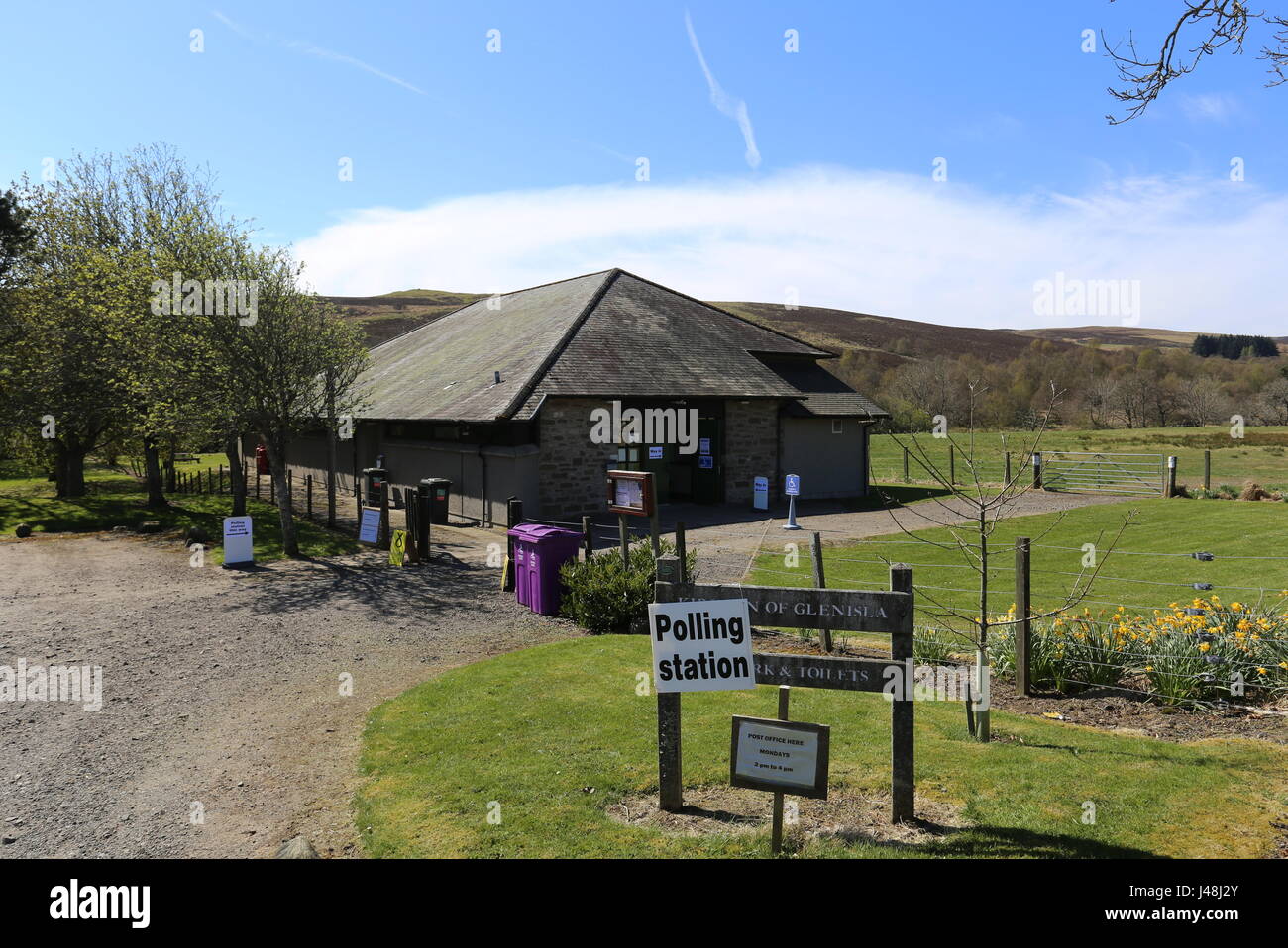 Exterior of Kirkton of Glenisla village Hall Scotland May 2017 Stock
