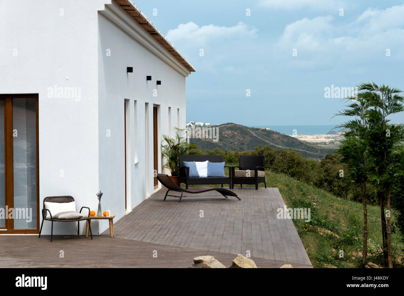 exterior of modern holiday villa set in the hills of western algarve, Portugal, Stock Photo