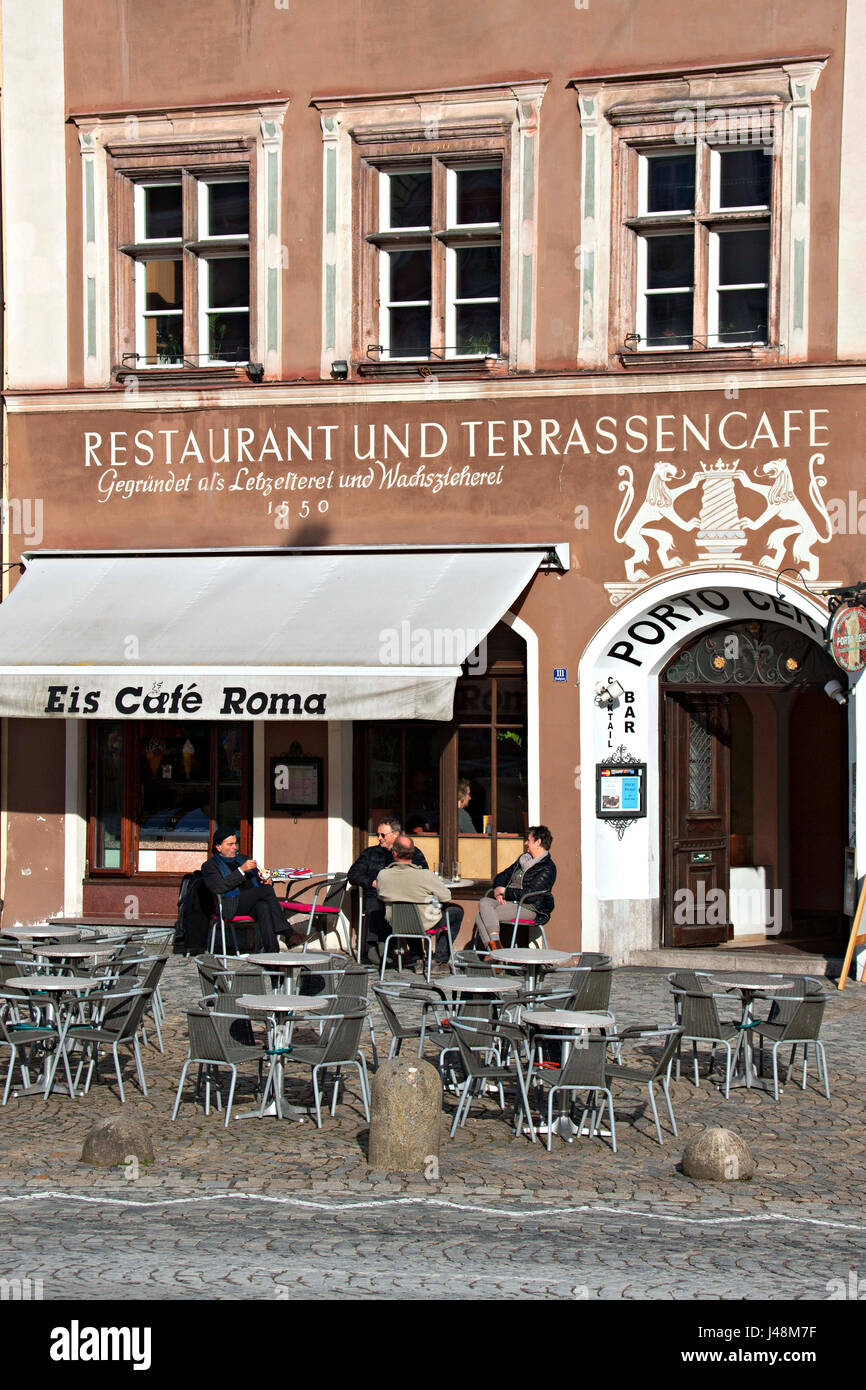 Coffee shop Cafe in Market Place, Burghausen Upper Bavaria Germany