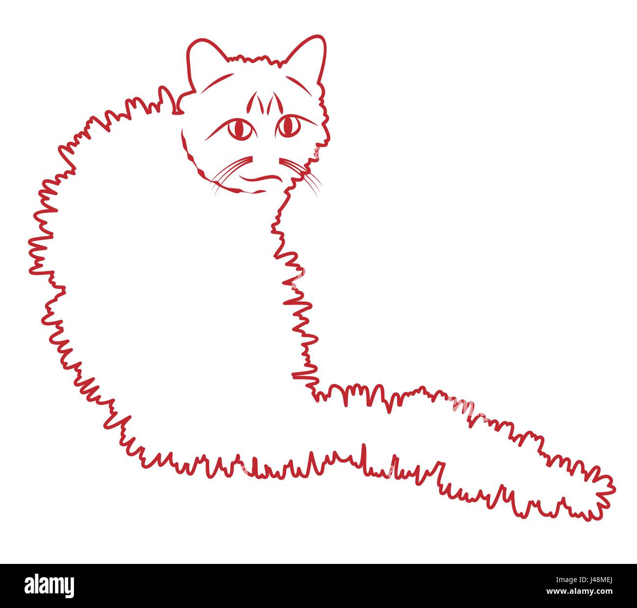 sitting fluffy red cat vector sketch Stock Vector