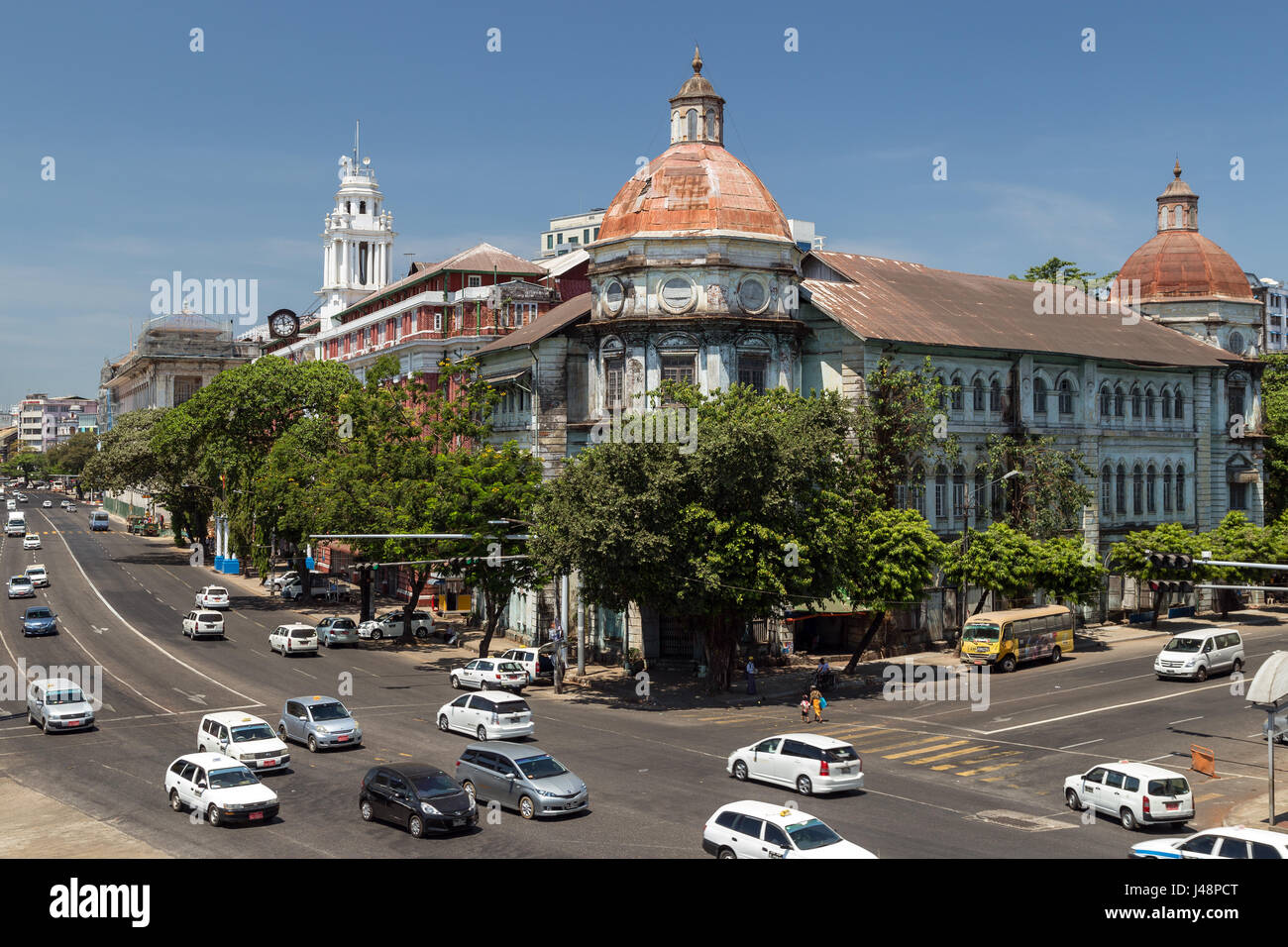 Old British Colonial era building at the corner of busy Strand Road and
