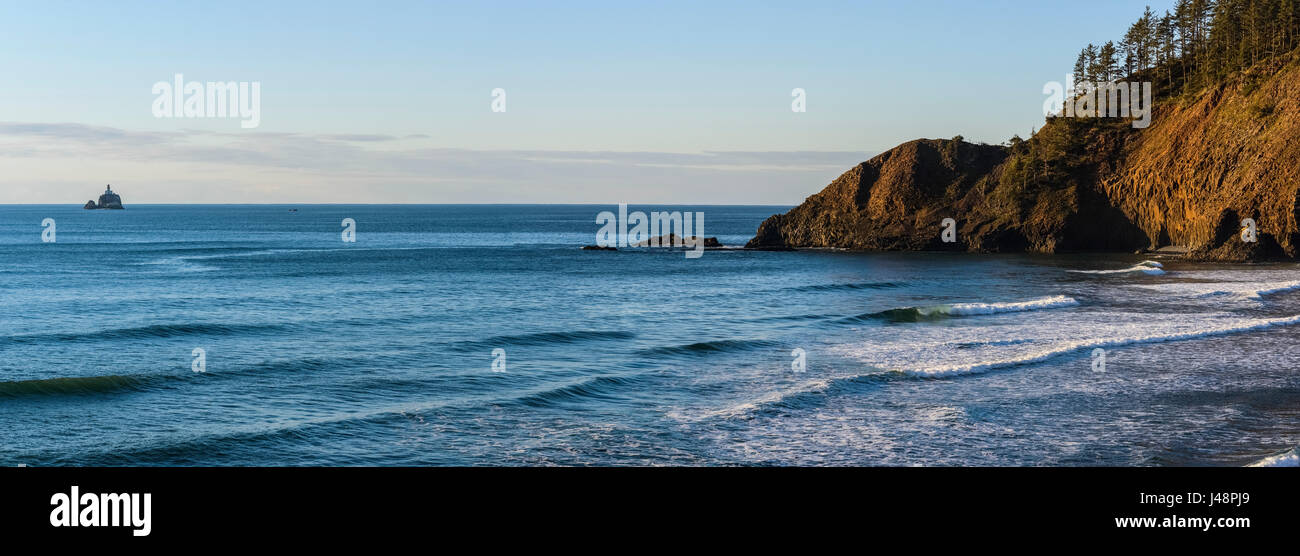 The surf breaks at Tillamook Head on the Oregon Coast; Cannon Beach