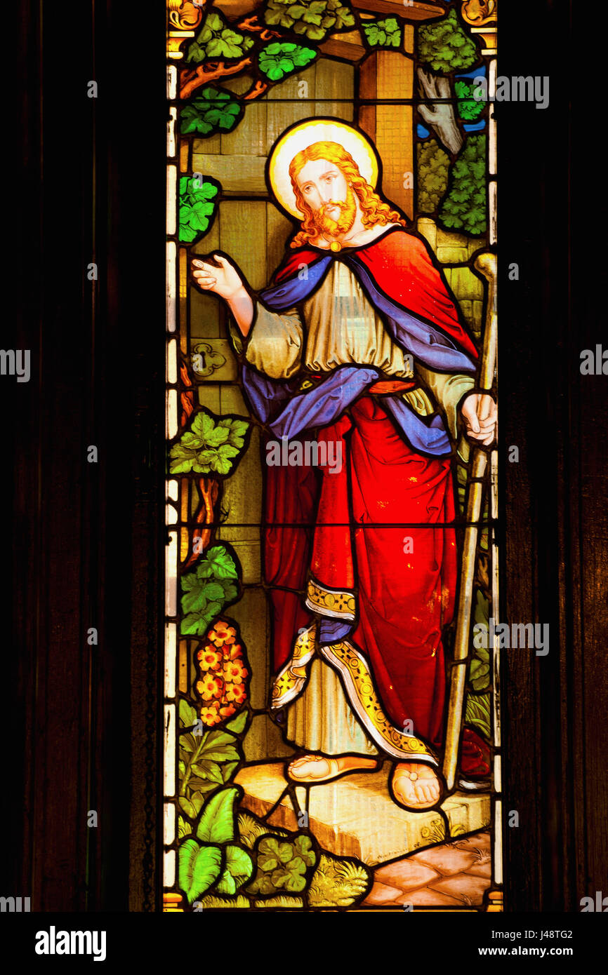 Stained Glass Window In St. Andrews Presbyterian Church; Quebec City, Quebec, Canada Stock Photo