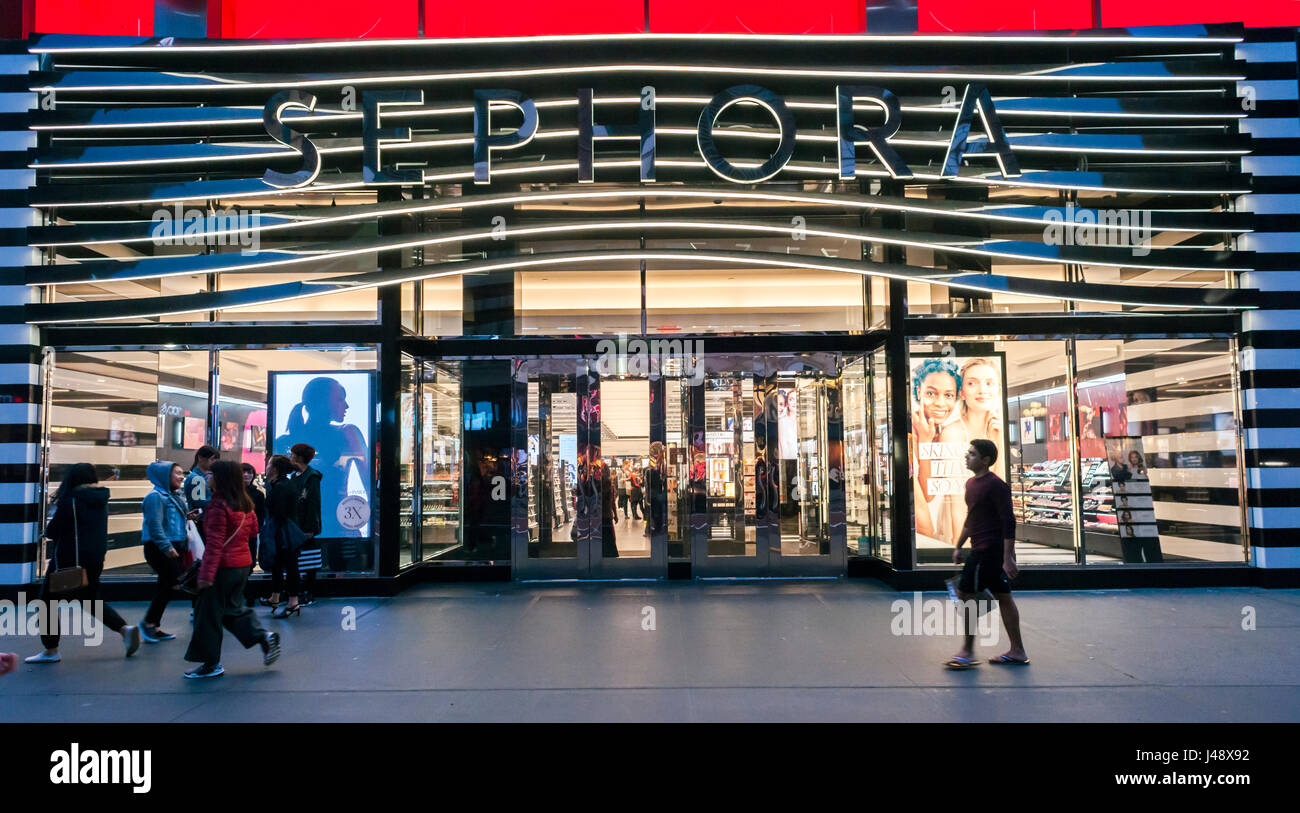 A branch of the French make up and beauty chain, Sephora, located in Herald Square in New York on Tuesday, May 9, 2017. Sephora is a brand of the luxury retail conglomerate LVMH. (© Richard B. Levine) Stock Photo