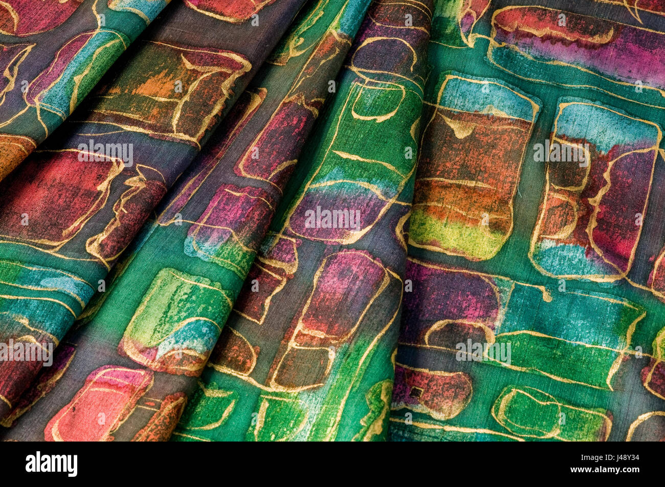 Silk fabrics hand made dye Thai silk Stock Photo