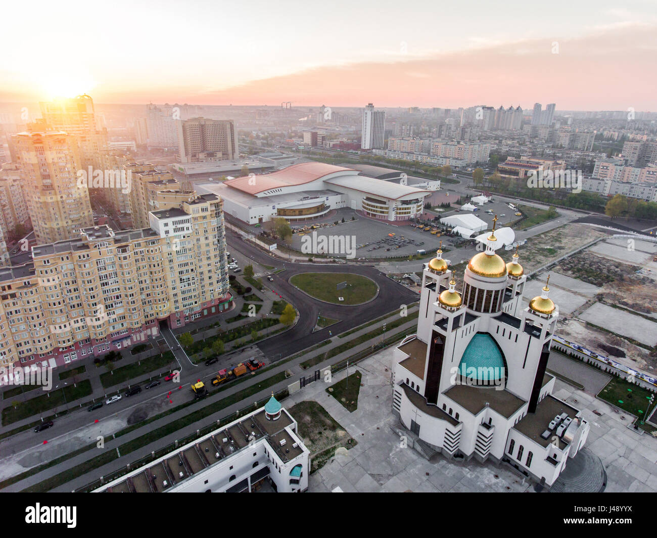 KYIV, UKRAINE - APRIL 21, 2017: Aerial view of International Exhibition