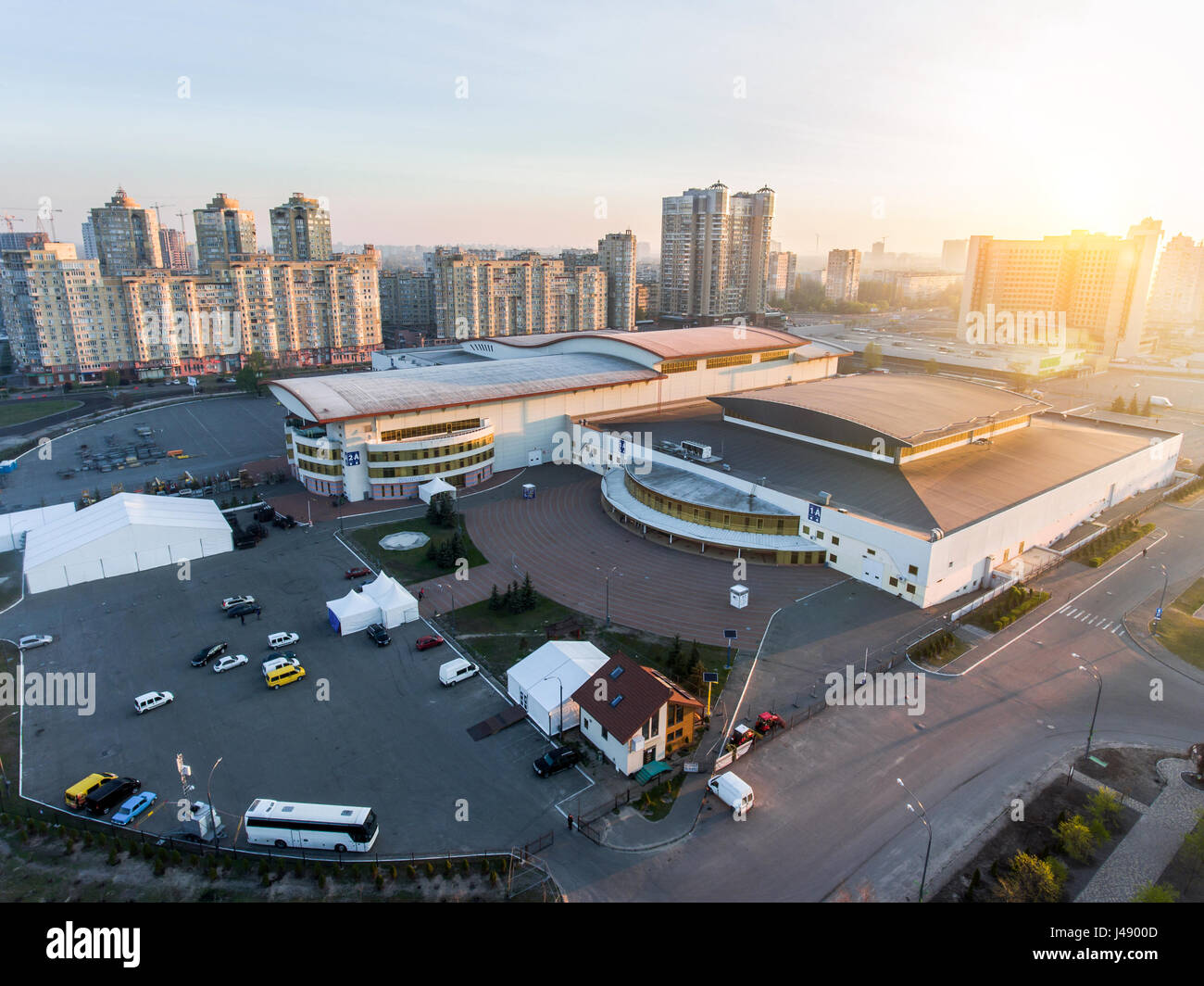 KYIV, UKRAINE - APRIL 21, 2017: Aerial view of International Exhibition
