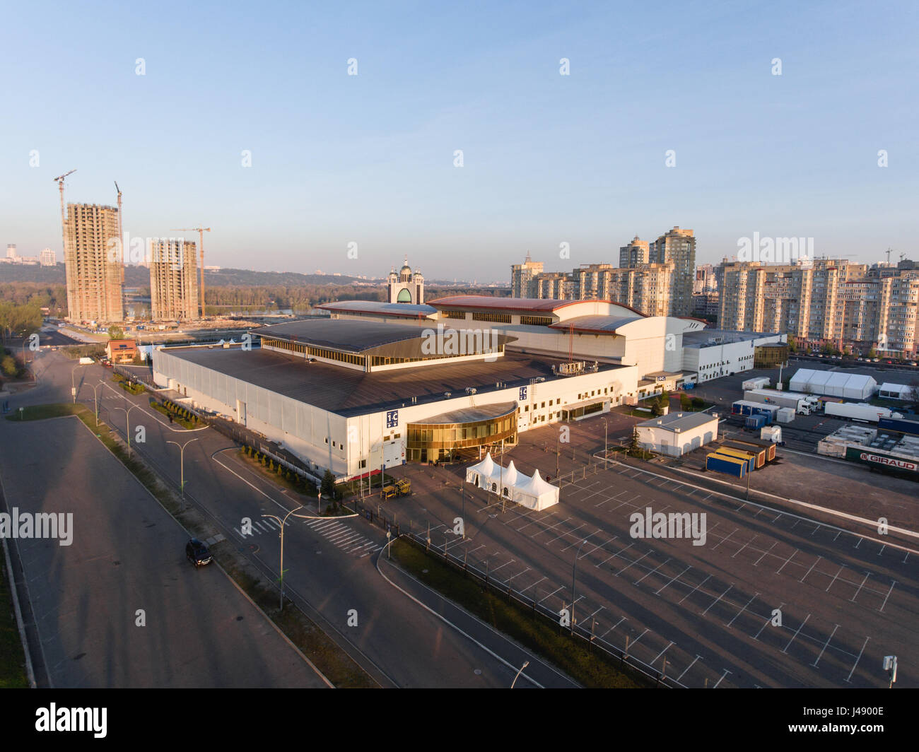 KYIV, UKRAINE - APRIL 21, 2017: Aerial view of International Exhibition