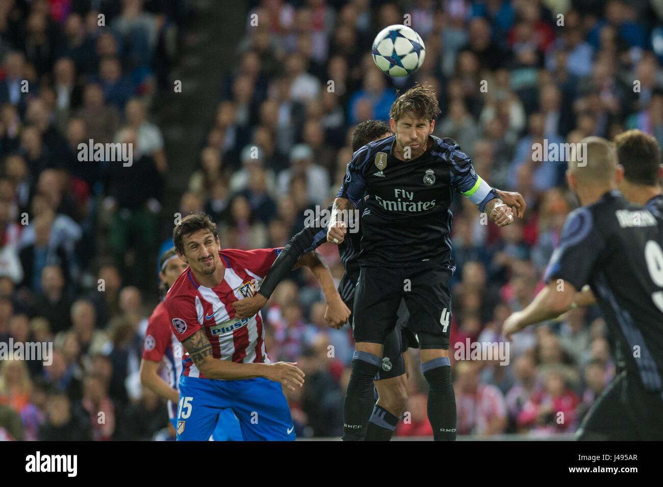 Madrid, Spain. 10th May, 2017. Sergio Ramos during a Champions League semifinal, 2nd leg soccer match between Atletico de Madrid and Real Madrid, in Madrid, Spain, Wednesday, May 10, 2017 Credit: Gtres Información más Comuniación on line,S.L./Alamy Live News Stock Photo