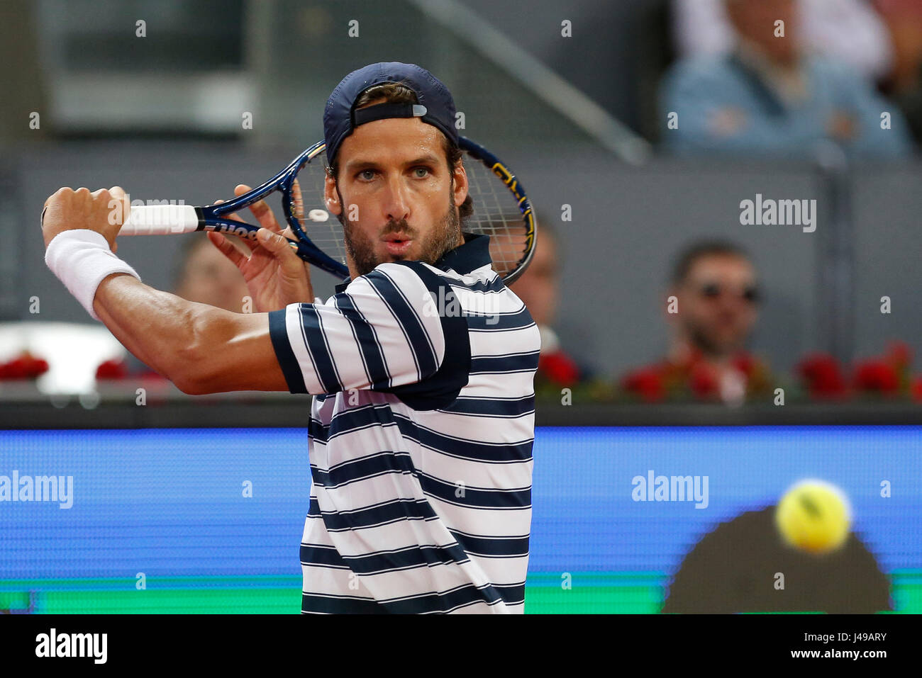 Madrid, Spain. 11th May, 2017. Feliciano Lopez of Spain in action against Novak Djokovic of Serbia during Mutua Madrid Open tennis match at La Caja Magica stadium on Thursday 11, May 2017. Credit: Gtres Información más Comuniación on line,S.L./Alamy Live News Stock Photo