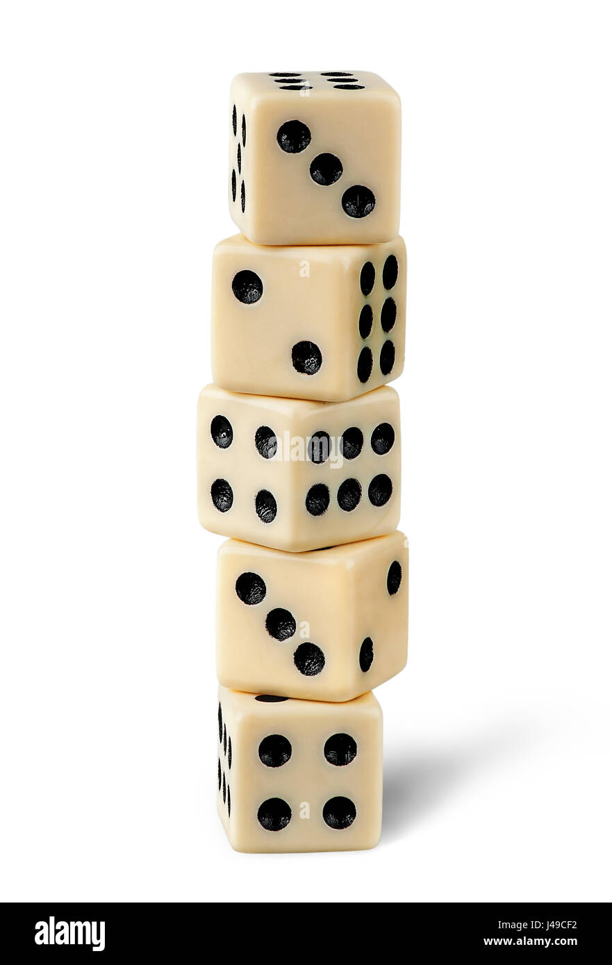 Five gaming dice Stock Photo