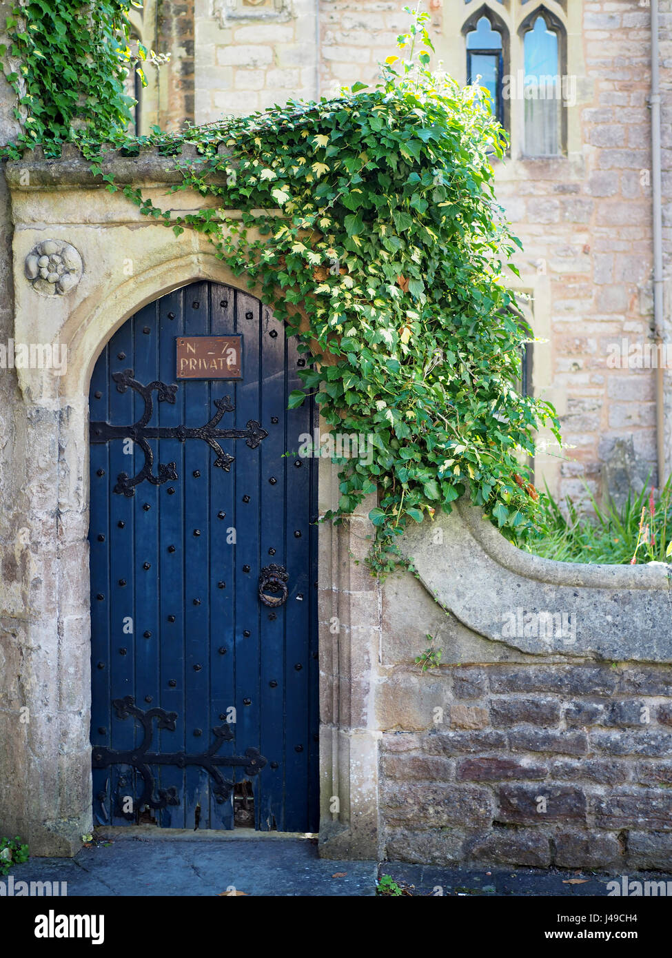 Blue door at Vicars Close in Wells Stock Photo