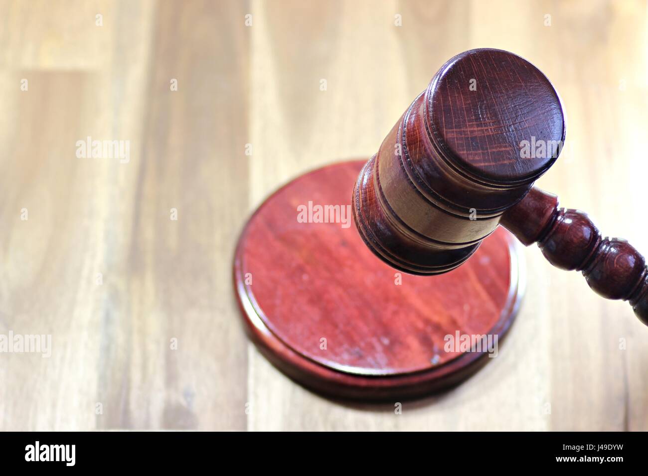 wooden gavel on desktop Stock Photo