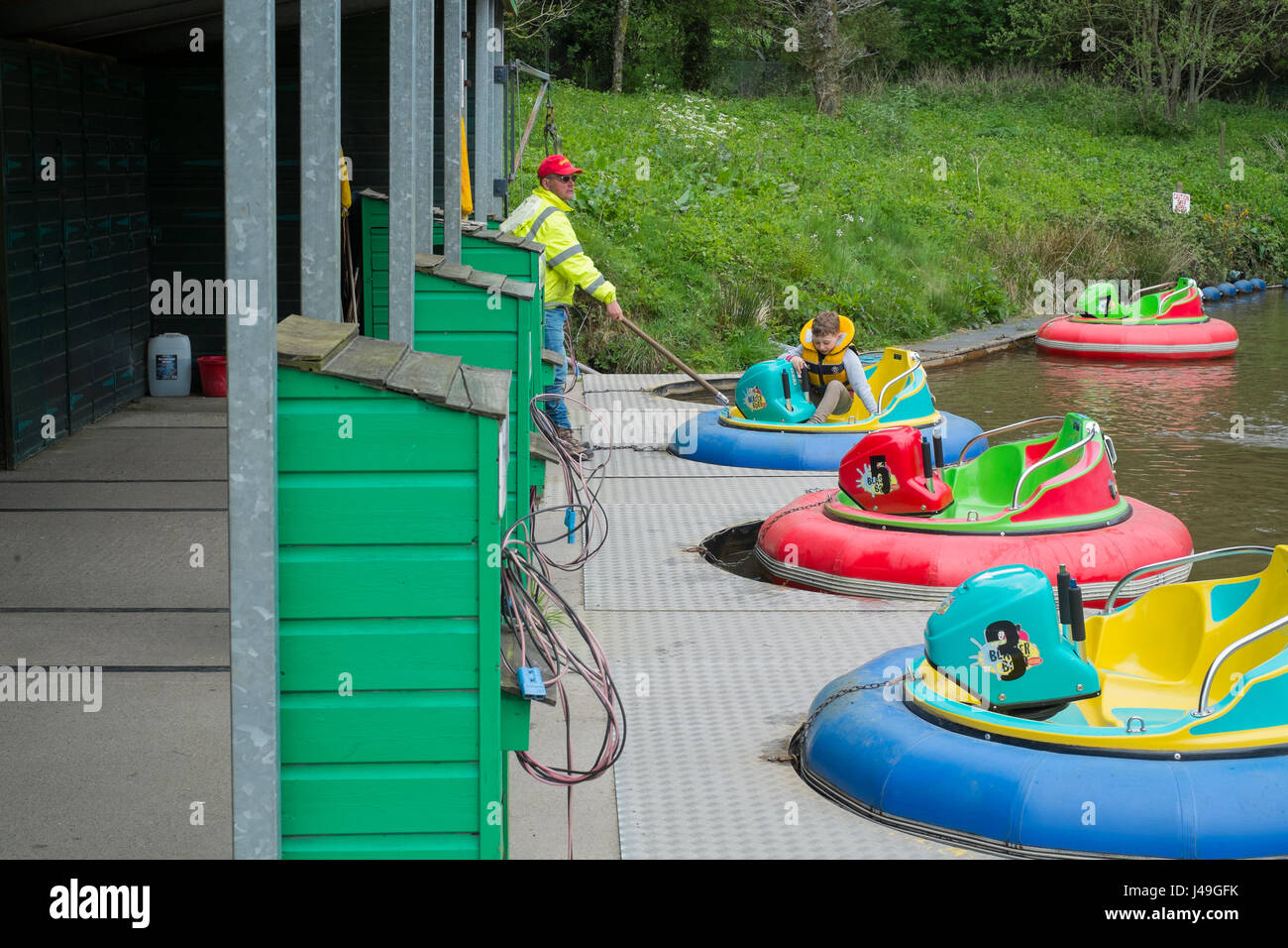 Bumper boats ride at Woodlands Family Theme Park, Totnes, Devon